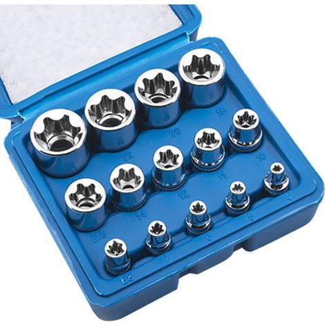 14 pièces Jeu de douilles Torx femelle E Star E4-E24 E-Torx écrou à douille hexagonale externe (1/5)