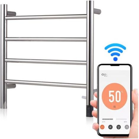 Porte-serviettes électrique WiFi, fixation murale 50W 24V 4 porte-serviettes chauffants pour la salle de bain, étanche IPX4 AI Tuya App Thermostat avec minuterie (1/5)