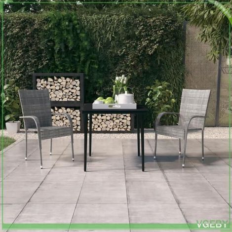 Ensemble à manger de jardin - FAFEICY - 3099407 - Gris et noir - Table carrée 80x80x74 cm - 2 places résine tressée (1/5)