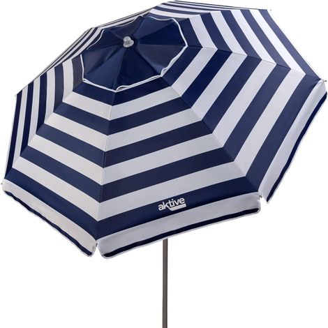 Ombrellone da Spiaggia Aktive UV50 Protezione 200 cm Blu Marino Bianco (1/5)