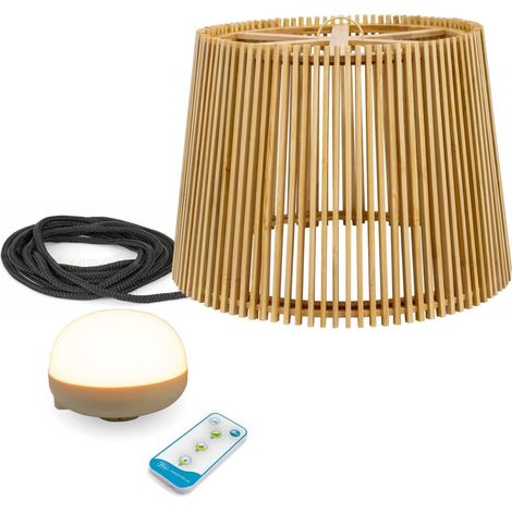 Akku Pendelleuchte außen LED Holz Metall Ø 39 cm rund IP54 dimmbar Fernbedienung 2700 K kabellose Außenleuchte Balkon Terrasse Garten