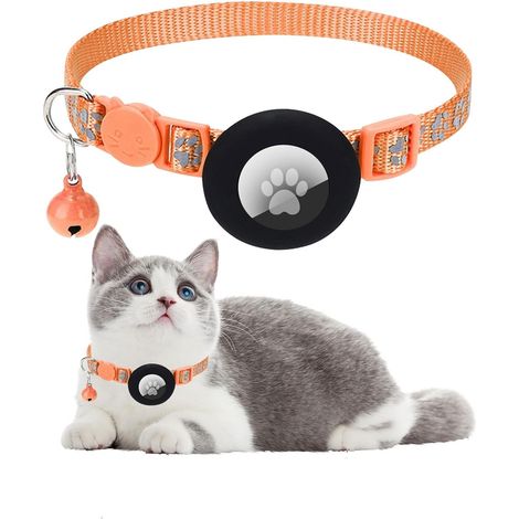 Collier Chat Réfléchissant Collier pour Chat Compatible avec GPS Collier Anti Étranglement Chat avec Boucle de Sécurité et Support Étanche pour Chaton, Chats (Orange) (1/5)