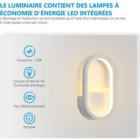 Applique murale LED 15W moderne, lampe murale en métal design pour chambre, salon, couloir et escalier, éclairage intérieur créatif (SKU 94127590 réf. 09-1223-15) (1/3)
