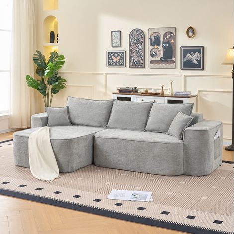 Ecksofa modular aus grauem Chenille 262 cm, tiefe Sitzfläche, ohne Montage (1/5)