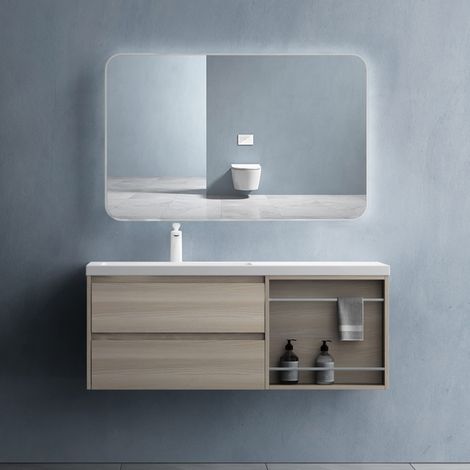 doporro Mobile Bagno sospeso 120x46x49cm, Mobiletto per Bagno con Lavabo, Marrone Chiaro, Seria Open