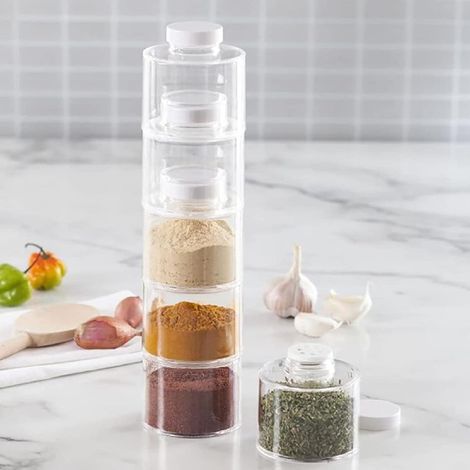 Porta spezie portatile con coperchi individuali, contenitore trasparente per spezie, 6 barattoli impilabili per spezie da cucina