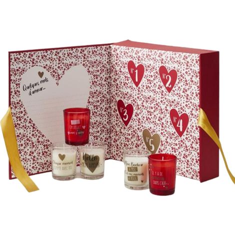 Coffret 5 Bougies Parfumées "Mon Amour" 50g Blanc & Rouge (1/5)