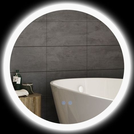 Miroir de salle de bain rond avec éclairage LED Ø60 x 3 cm, miroir antibuée, 3 couleurs d'éclairage, fonction mémoire, interrupteur tactile (1/5)