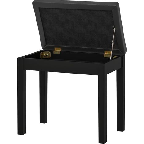 CHICFURN Taburete de piano con almacenaje 55 x 34 x 50 cm, polipiel negra, patas de madera (1/5)