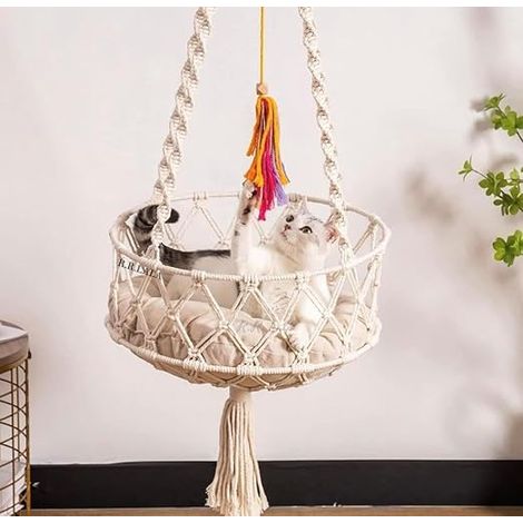 Hamac pour animaux, lit pour animaux tissé à la main, lit suspendu pour animaux de style bohème, hamac suspendu tissé à la main, cadeau pour chat, mobilier pour animaux, hamac pour animaux sans oreill (1/5)