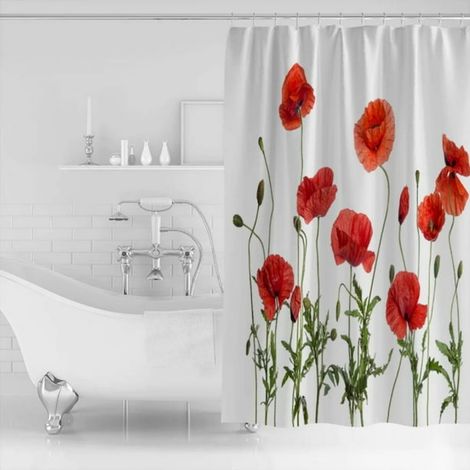 DEKAXID SHOWHOME Rideau de douche Maïs rouge et coquelicot Décoration de salle de bain (1/5)
