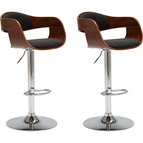 Sgabelli da bar x2 seggioloni retrò in legno curvato e tessuto grigio e metallo DEC029393