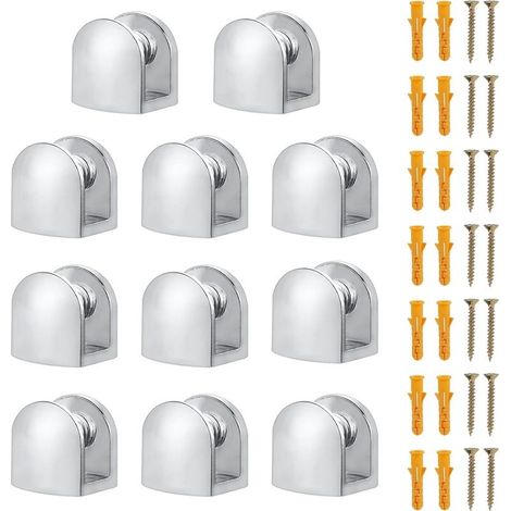 Lot de 14 supports de verre réglables en alliage de zinc pour étagère en verre solide pour bibliothèques, vitrines, étagères en verre de salle de bain (5–8 mm) (1/5)