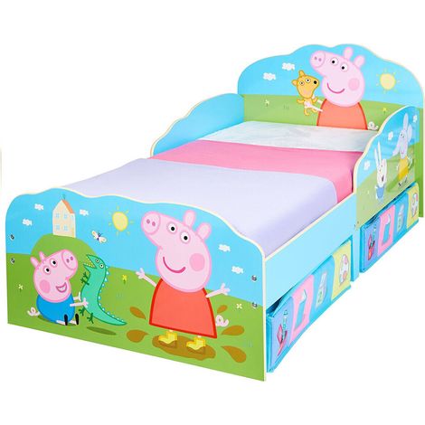 Les Tendances – Lit enfant Peppa Pig avec tiroirs de rangement 140x70 cm – Construction en MDF – Sécurisé avec demi-panneaux latéraux – Sommier inclus (1/5)