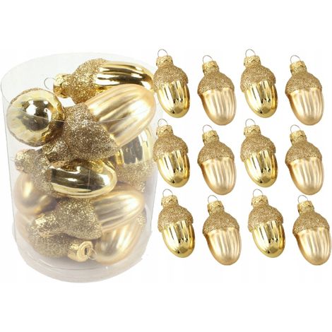 Goldene Glaskugeln in Eichelform, 12er-Set, 4 cm (1/5)