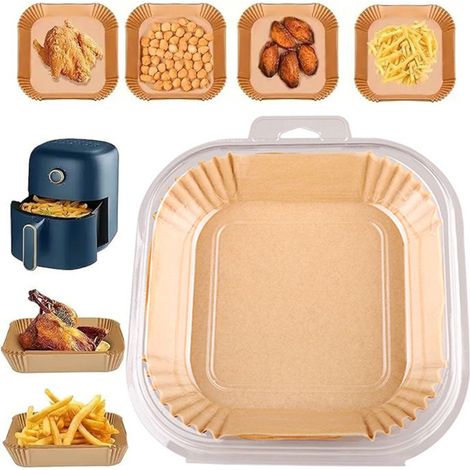 Papier sulfurisé pour friteuse à air chaud - 20 à 24 cm - 100 feuilles - Moules pour friteuse à air chaud - Moules jetables pour friteuse à air chaud - Feuilles de papier sulfurisé - XXL - 24 cm - 100 (1/4)