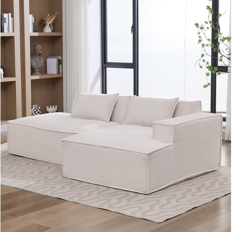 Sofa 235x129x70 cm beige aus Polyester gepolstert mit 2 Kissen (1/5)