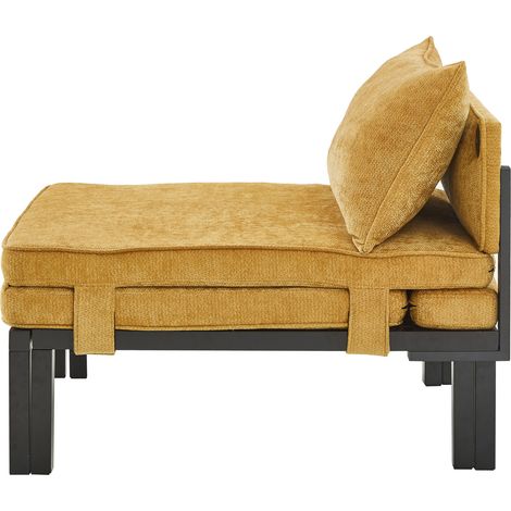 Fauteuil convertible 1 place en velours jaune avec port USB-C, couchage d’appoint et design gain de place pour salon, bureau, chambre ou balcon, petit appartement CHICFURN (1/5)
