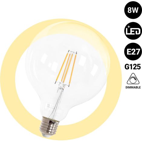 Ampoule LED globe filament - E27 G125 - 8W - Dimmable - Blanc Chaud