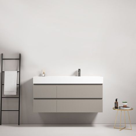 Mobile bagno sospeso cannettato 120 cm Grigio Cenere Lavabo a Destra in Resina Senza Specchio - Fiji Paint (1/4)