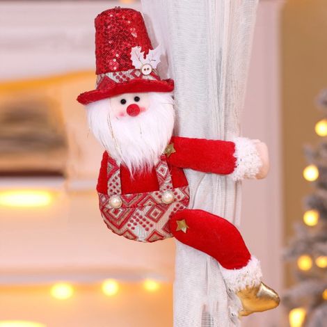 Attache Pour Rideau De Noël - Forme De Bonhomme De Neige Et Père Noël - Fixation Pour Rideau En Tissu - 1 Pièce (1/4)