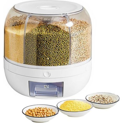 Contenitore per cereali girevole con dispenser, in PP trasparente, per tavolo, buffet e frigorifero.