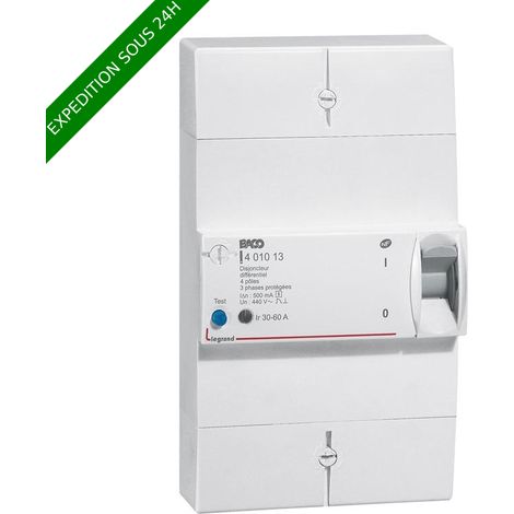 Legrand – Disjoncteur tétrapolaire 30/60A 4P différentiel 500mA sélectif – Protection contre surcharges et courts-circuits – Agréé NF C 62-411