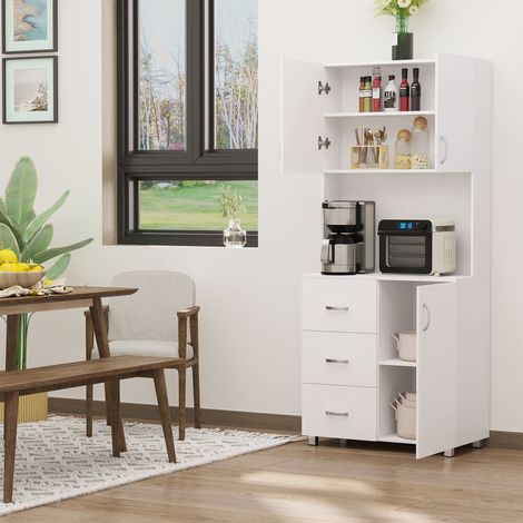 Armario de Cocina Moderno Aparador de Comedor con 3 Cajones 3 Puertas y Estantes Ajustables 80x39,5x183,5 cm Blanco (1/5)