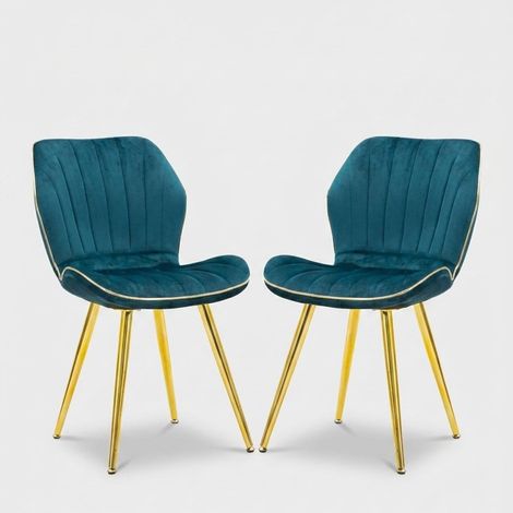 Set de 2 sillas tapizadas en terciopelo sintético Paris Space - Azul Marino (1/5)