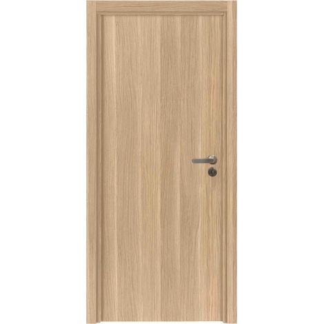 Bloc porte fin de chantier chêne brut structuré – Réversible – H.204 x l.73 cm – Charnières papillon et serrure magnétique incluses – Reivilo