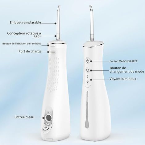 Jet Dental Electric Water Flosser Rechargeable Cordless 4 Nozzles 4 Modes 300ML Water Tank Waterproof for Travel and Home (1/4)