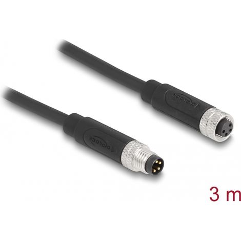 Delock Cable M8 de 4 pines con codificaciÃ³n A macho a hembra PUR (TPU) 3 m