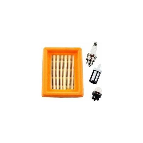 Kit de filtre à air et bougie d'allumage pour débroussailleuses Stihl FS120 FS200 FS250 FS300 FS350 FS400 FS450 FS480 BT120 BT121 BT130 – Comprend filtre à essence et pompe d'amorçage
