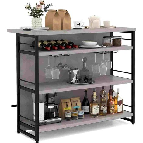 Bar de maison élégant avec range-bouteilles et porte-verres, meuble gris pour salon ou pub (1/2)