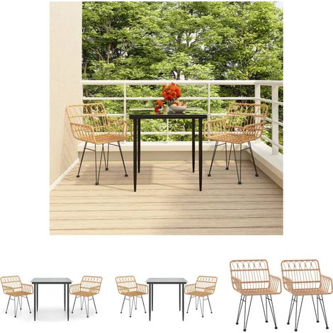 Gartenstuhl - vidaXL 3-tlg. Garten-Essgruppe Poly Rattan - Gartenesszimmer (1/5)
