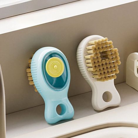Juego de cepillos para lavar platos de 2 piezas, dispensador de jabón, limpieza de manchas difíciles, cepillo multifuncional para cocina y baño. (1/4)
