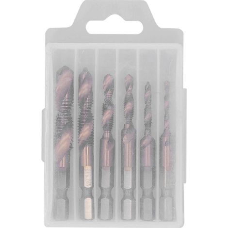 Lot de 6 forets taraudeurs plaqués titane M3 M4 M5 M6 M8 M10 à queue hexagonale pour acier (1/5)