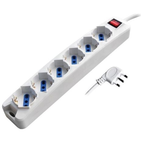 Alca power multipresa bianca con 6 prese universale spina a 90° cavo da 1,5mt con interruttore