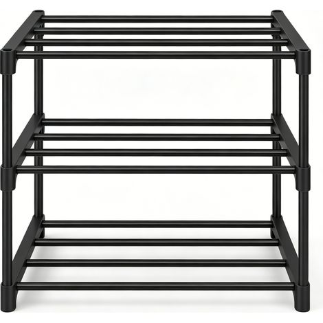 CHICFURN Zapatero abierto 42 x 30 x 37 cm, metal negro, ahorro de espacio, sin herramientas (1/5)