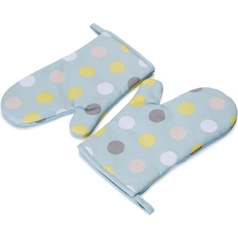 Gants de cuisine à pois (lot de deux), adaptés aux cuisines et aux fours à micro-ondes. (1/3)