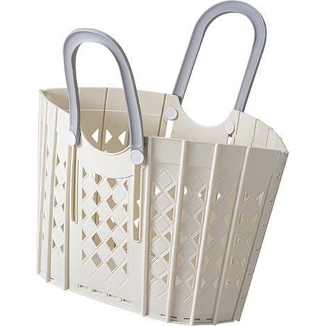 Panier à linge multifonction pliable en plastique avec poignées, blanc, pour la maison et la salle de bain. (1/5)