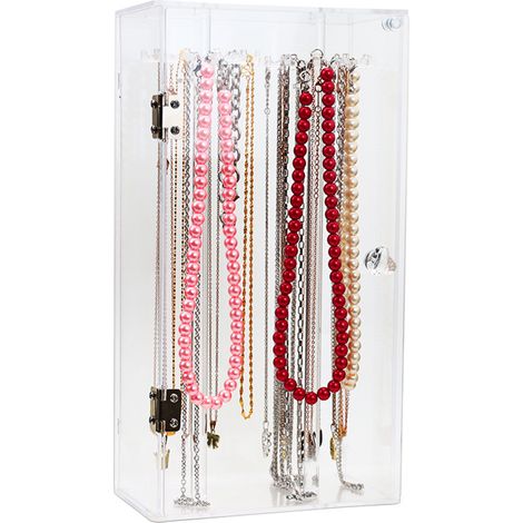 Porte-bijoux tournant en acrylique avec 24 crochets - Organisateur de colliers anti-poussière - Présentoir et rangement pour bijoux (1/5)