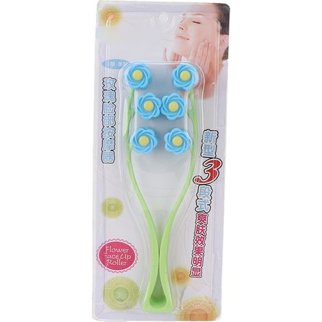 Rouleau Visage Multi-Rouleaux Concave Convexe avec Picots et Manche Confortable, Massage en V Bleu (1/5)