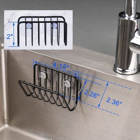 Porte-éponge inox pour évier de cuisine – Panier à ventouse – Noir (1/3)