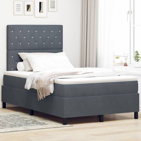 vidaXL Lit à ressorts avec matelas Gris foncé 120 x 200 cm Velours (1/5)