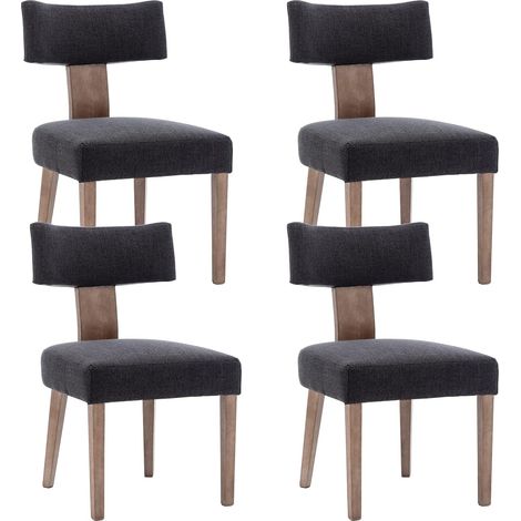 Wahson Lot de 4 Chaises en Lin, Chaises Salle à Manger en Bois, Chaise Salon avec Pieds en Bois Massif Chaise Bois pour Cuisine, Gris