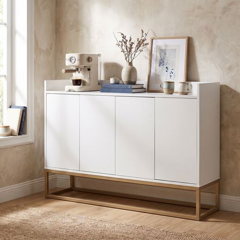 Buffet de cuisine 120x30x80 cm, Portes Push-to-Open, étagères réglables, bois, style moderne, Blanc (1/5)