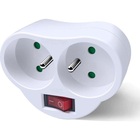 Prises Électriques avec Interrupteur, Multiprise 2 en 1 Electrique Murale Fiche, Prise Murale Electrique Idéal pour Chambre Bureau Domicile, 16A, 230V, Blanc