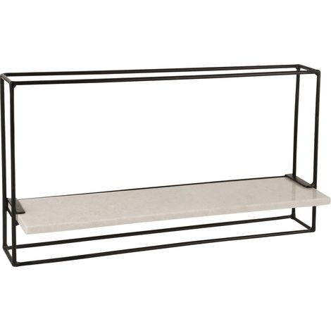 Étagère murale design fer et marbre blanc style contemporain - Blanc marbre et structure fer noir (1/5)