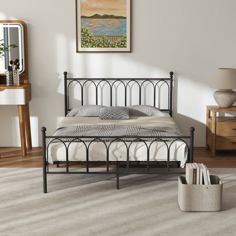 Cama individual de metal 140x200 cm negra con somier de láminas y espacio de almacenaje bajo cama (1/5)